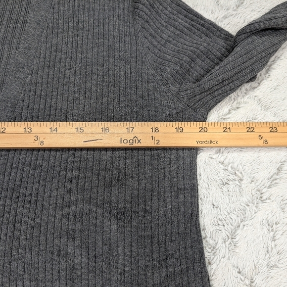 Eileen Fisher Sweater Womens M Petite Gray Cardigan Open Rib Knit Wool Light - Picture 5 of 7